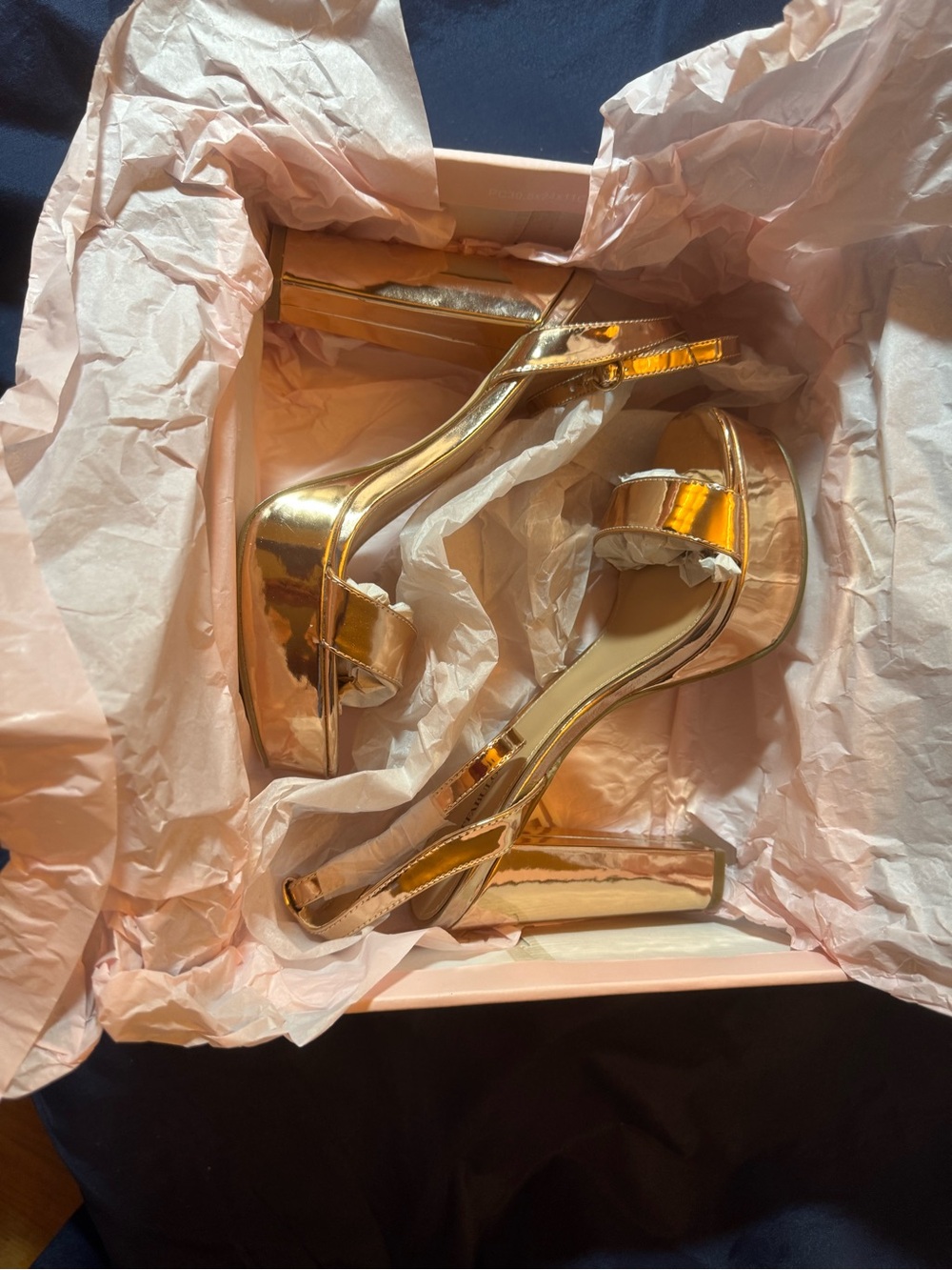 JustFab - Tempeste - Rose-Gold Metallic Platform Ankle-Strap Heels - Picture 8 of 10